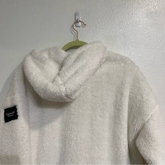 Calvin Klein Performance White Pullover Half Zip Sherpa Hoodie Sz L - Picture 8 of 12